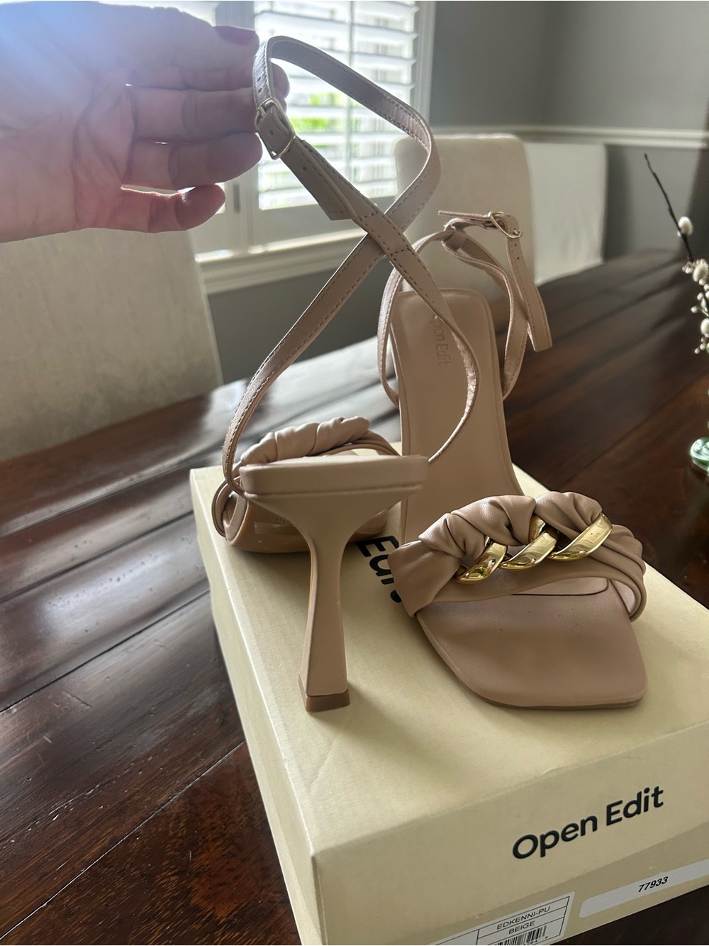 Open Edit Nude Braided Chain-Strap Heeled Sandals